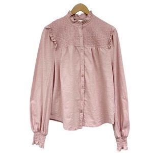 Boden Long Sleeve Smocked Prairie Blouse Shirt Heather Pink Boho Cottagecore